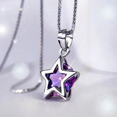 Sterling, Cubic Zirconia, Chain Necklace, Star