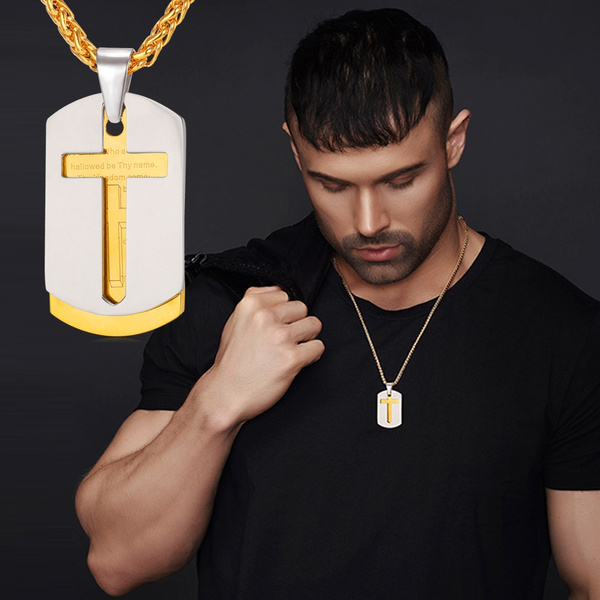 Mens gold chain with deals dog tag