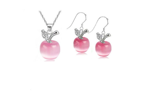 2012 Hot Pink 925 Sterling Silver Apple Cat/'s Eye Stone CZ Pendant Wedding Birth