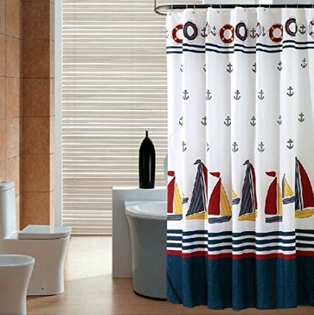 Contemporary Nautical Boat Print Water, Cloth Nautical Shower Curtains