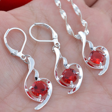 Fashion  Jewelry Set Silver Ruby Dolphine Necklace&Earrings
