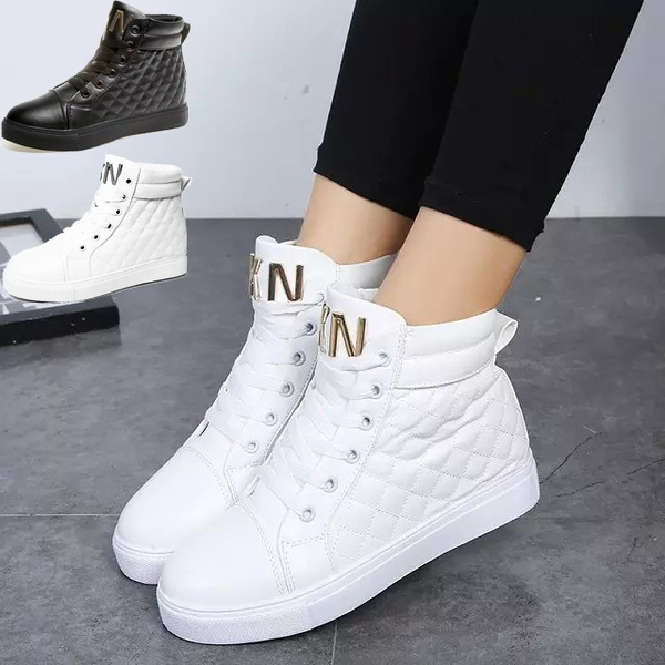 Women's Casual High-top Shoes Solid Color Flats Sports Shoes Sneakers ...