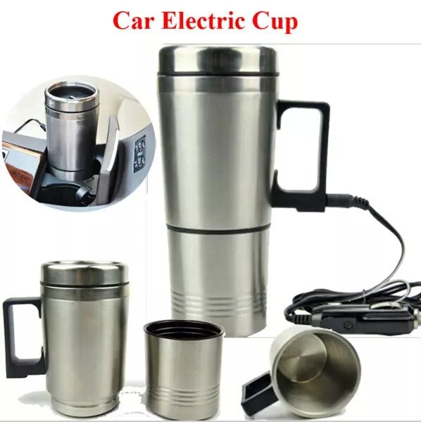 12V Car Heating Cup Car Heated Mug, 450 ml Stainless Steel Travel