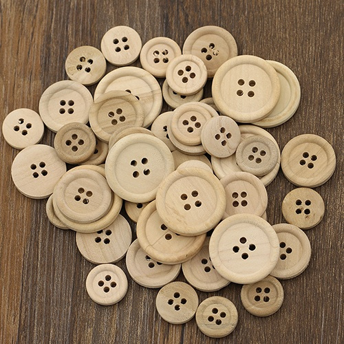 DIY 50PCs Wooden Buttons Natural Color Round 4-hole Sewing Scrapbooking