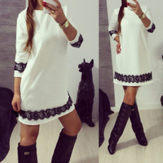 White Lace Women Casual Cocktail Dress Ladies Evening Party Tunic Mini Dresses