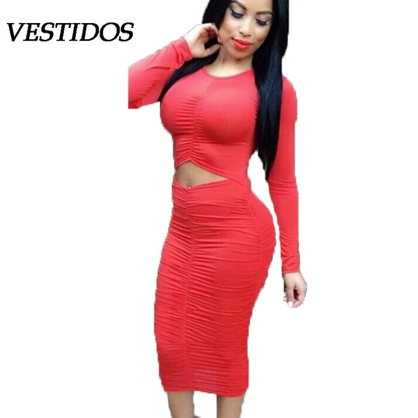 Sexy Club Dress Women Autumn White Bodycon Dress Long Sleeve Red Party