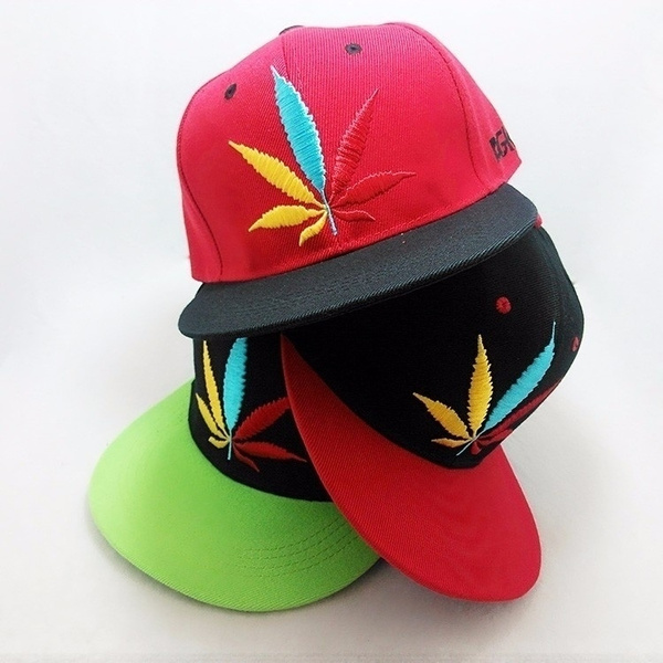 Colorful Marijuana Weed Leaf Embroidery Flat Brim Hat Baseball Cap ...