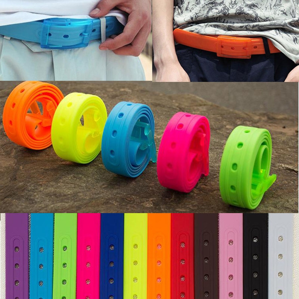 Unisex Casual Rubber Plastic Jelly Silicone Suit Belt Buckle Adjustable Salmon 