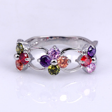 Fashion Woman Jewelry 925 Sterling Silver Natural Gemstone Tanzanite Ruby Topaz Peridot Ring Size6  7  8  9  10