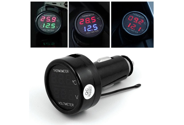 12V Car Auto Socket Digital Thermometer Voltmeter Red Green LED Dual Display