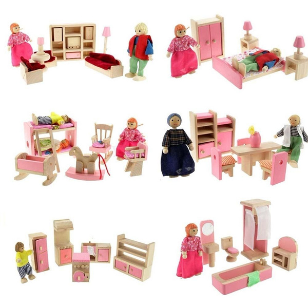 dolls house with furniture and doll family