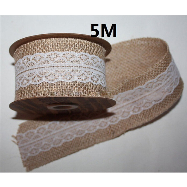 5M Lace Trims Natural Jute Burlap Hessian Ribbon with Tape Rustic ...