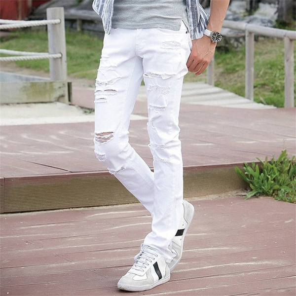 all white ripped jeans mens