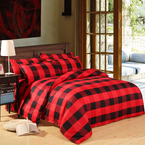 red plaid queen duvet cover