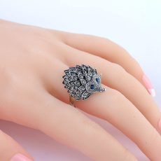 1Pcs Antique Silver Hedgehog Lucky Rings for Women Boho Beach European Wedding Party Birthday Jewelry