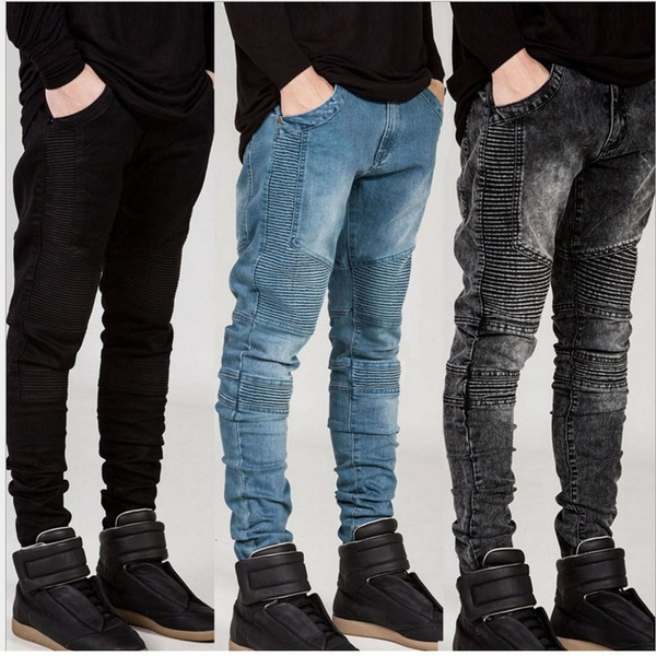 Men's Skinny premium Jeans Slim Fit Stretch Denim Biker Jeans Pants Indigo 