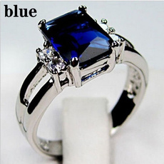 White Gold, 925 sterling silver, wedding ring, Blue Sapphire