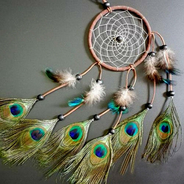19" Traditional White Dream Catcher With Feathers - Heart Shape Wall Or Car Hanging Ornament, Handmade - View #4