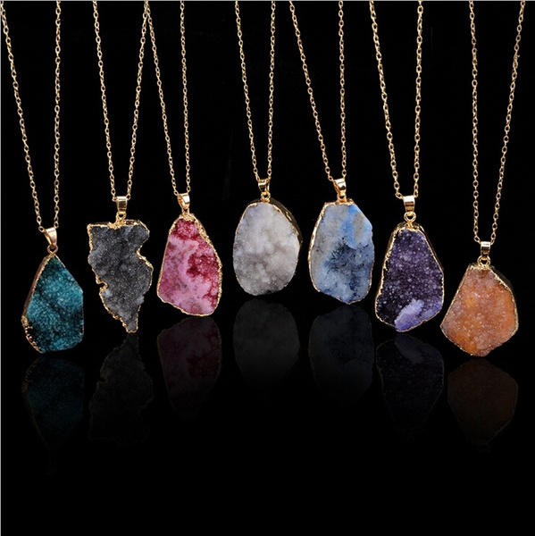 100% Natural Stone Pendant Necklace Irregular Colorful Amethyst Stone ...