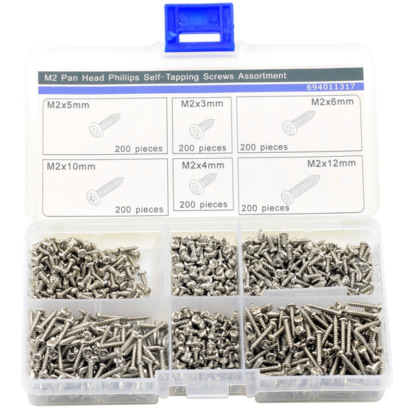 1200pcs M2 Nickelage Phillips Head Self Tapping Screws Box Kit | Wish