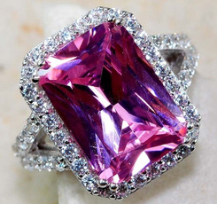 6CT Pink Sapphire & White Topaz 925 Solid Genuine Sterling Silver Ring Sz 6-10