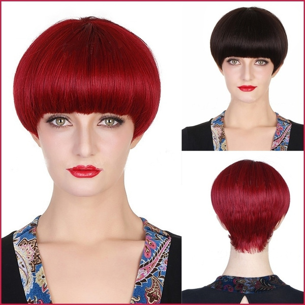 short bob red wig real Hair Premium Duby Wig - BOWL CUT | Wish