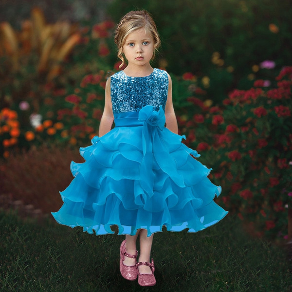 Kids Baby Girl Paillette Sleeveless Sweet Princess Dress Flower ...