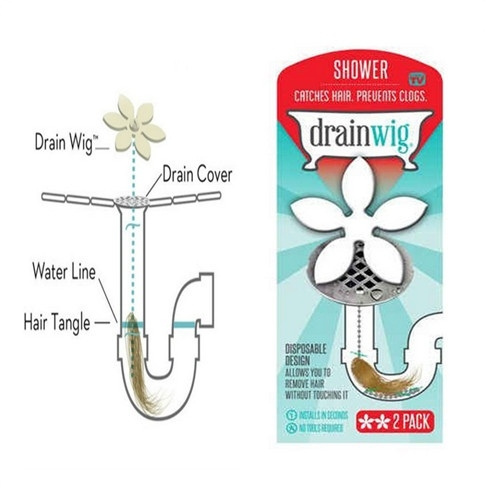 DRAINWIG SHOWER Drain Wig Cleaner Hair Bathroom Clog Remover 2Pack