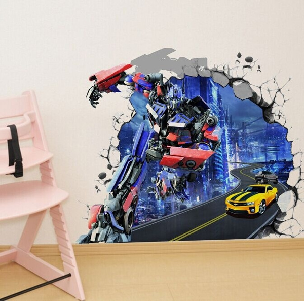 Optimus Prime Transformers 3D Torn Hole Ripped Wall Sticker Decal Art WT255 