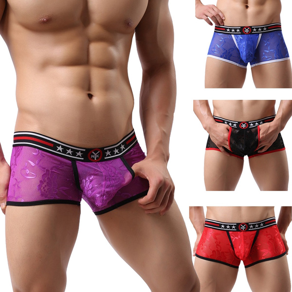 Super Sexy Men s Lace Underwear Boxer Brief Low Rise Breathable Short Pants