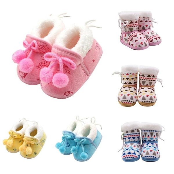 Toddler Kids Fleece Fur Snow Boots Laced Baby Shoes Winter Ankle Socks ...