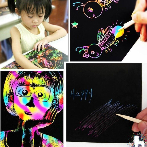 10 Sheets 16K Colorful Magic Scratch Art Painting Paper With Drawing Stick H4P5 