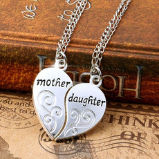 2 Pcs/Set Amazing Silver Mom Mother & Daughter Love Heart Pendant Charm Chain Necklace Jewelry YSH