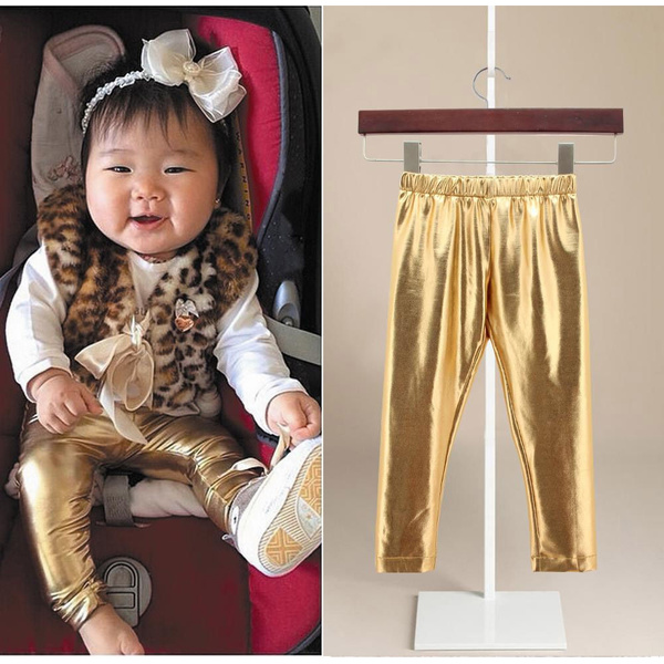 Godderr Toddler Boys Girls Fall Winter Fleece Leggings Padded Tights Pants  for Kids Baby Gold Silver Color Bottoming Trousers 1-10 Years Gold 