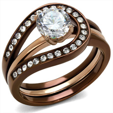 Steel, brown, wedding ring, gold