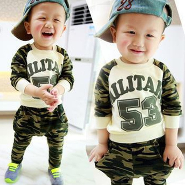 Autumn Toddler Kids Baby Boys T Shirt Tops+Camouflage Pants Outfits Clothes Set 