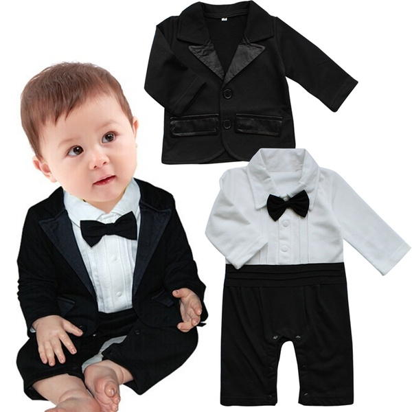 New Baby Boys Tuxedo Suit Formal Gentleman Wedding Romper and Jacket ...