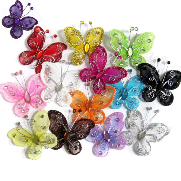 E340 U pick Organza wire butterfly wedding decorations more colors available