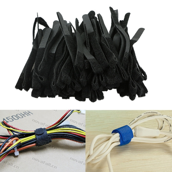 100x Reusable Nylon Strap Hook and Loop Cable Cord Ties Tidy Organiser 13cm New 