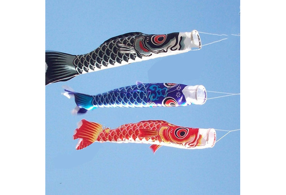 40cm Koinobori Japanese Carp Wind Sock Koi Nobori Anime Fish Flag Kite Blue 