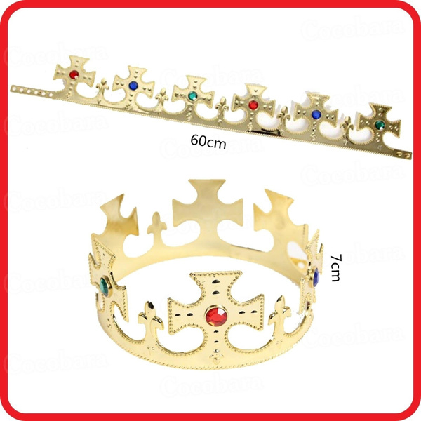 KING QUEEN PRINCE PRINCESS FANCY DRESS CROWN PLASTIC KING GOLD WITH