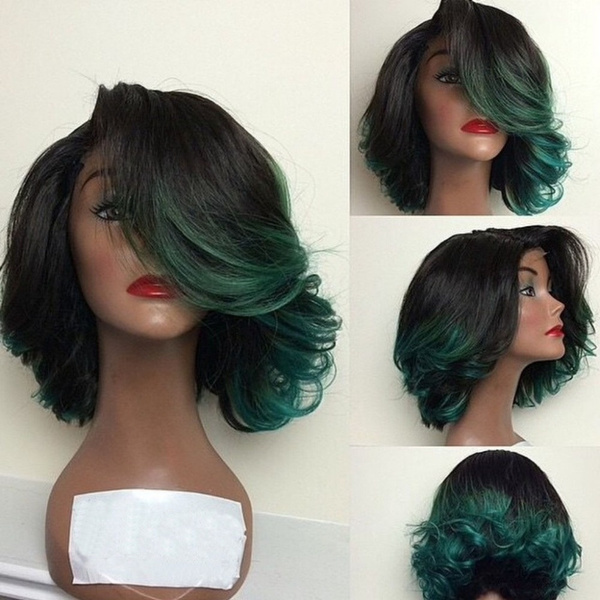 dark green bob hair