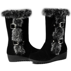 Plus Size 33-43 Women Wedges Shoes Fashion Warm Winter Rubbit Hair Boots Mid Calf Faux Rabbit Fur Snow Boots