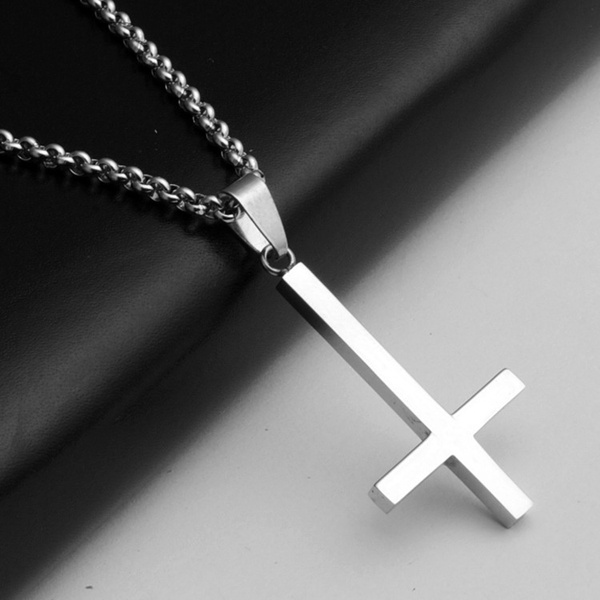 Davitu Satan Inverted Cross Titanium Steel 316L Stainless Steel Pendant Necklace Satanism Gothic Punk Jewelry 
