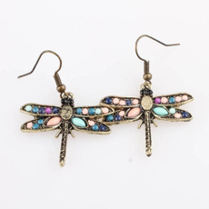 1Pair Fashion Classic Personality Lady Cinnamon Dragonfly Shaped Earrings 