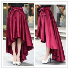 Elegant Women Skirt Bowtie High Waist Irregular Wine Red Skirts for Women