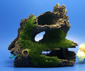 decoration, aquariums, Wood, withartificialmosson