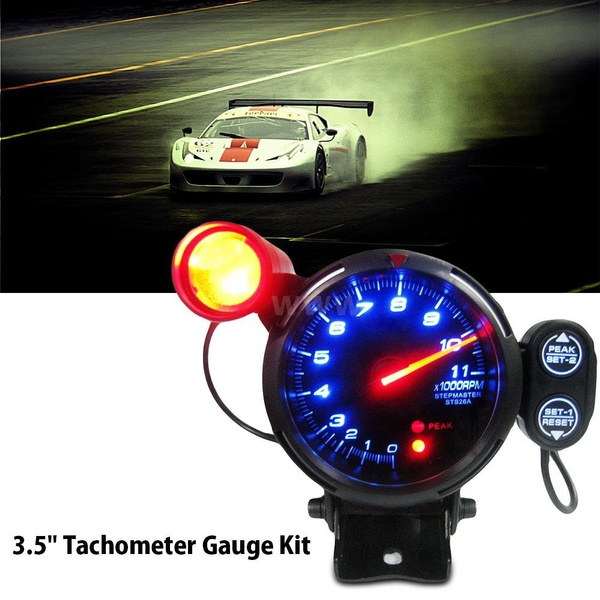 3.5" Tachometer Gauge Kit Blue LED 11000 RPM Meter with Adjustable