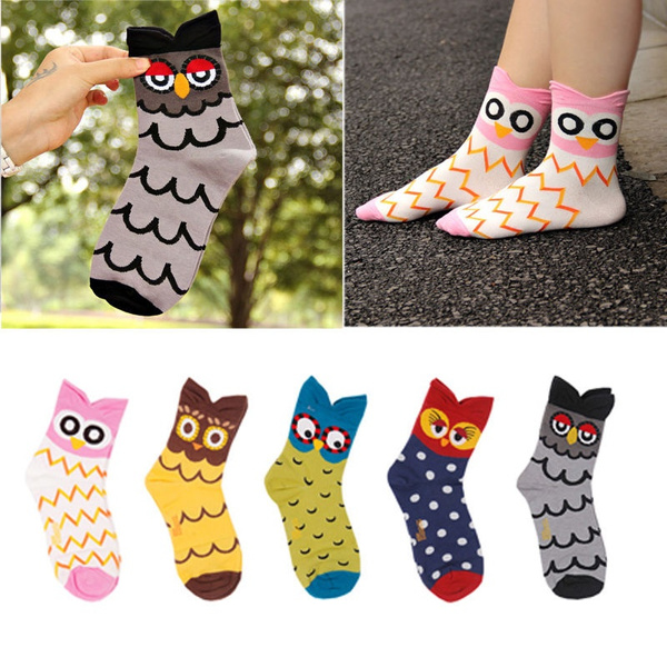 Socks For Women Girls Cute Fashionable Cotton Lovely Unique Cartoon Owl Design 