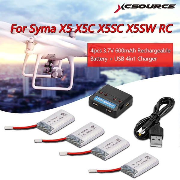 USB Charger for Syma X5C X5C X5SC X5SW Drone BC685 4pcs 3.7V 600mAh Battery